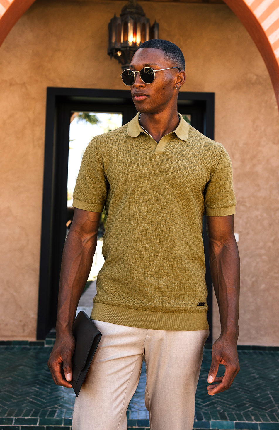 Nerano Slim Knit Polo in Olive