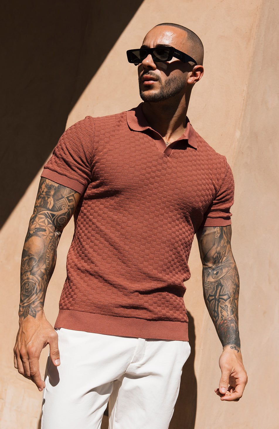 Nerano Slim Knit Polo in Canyon