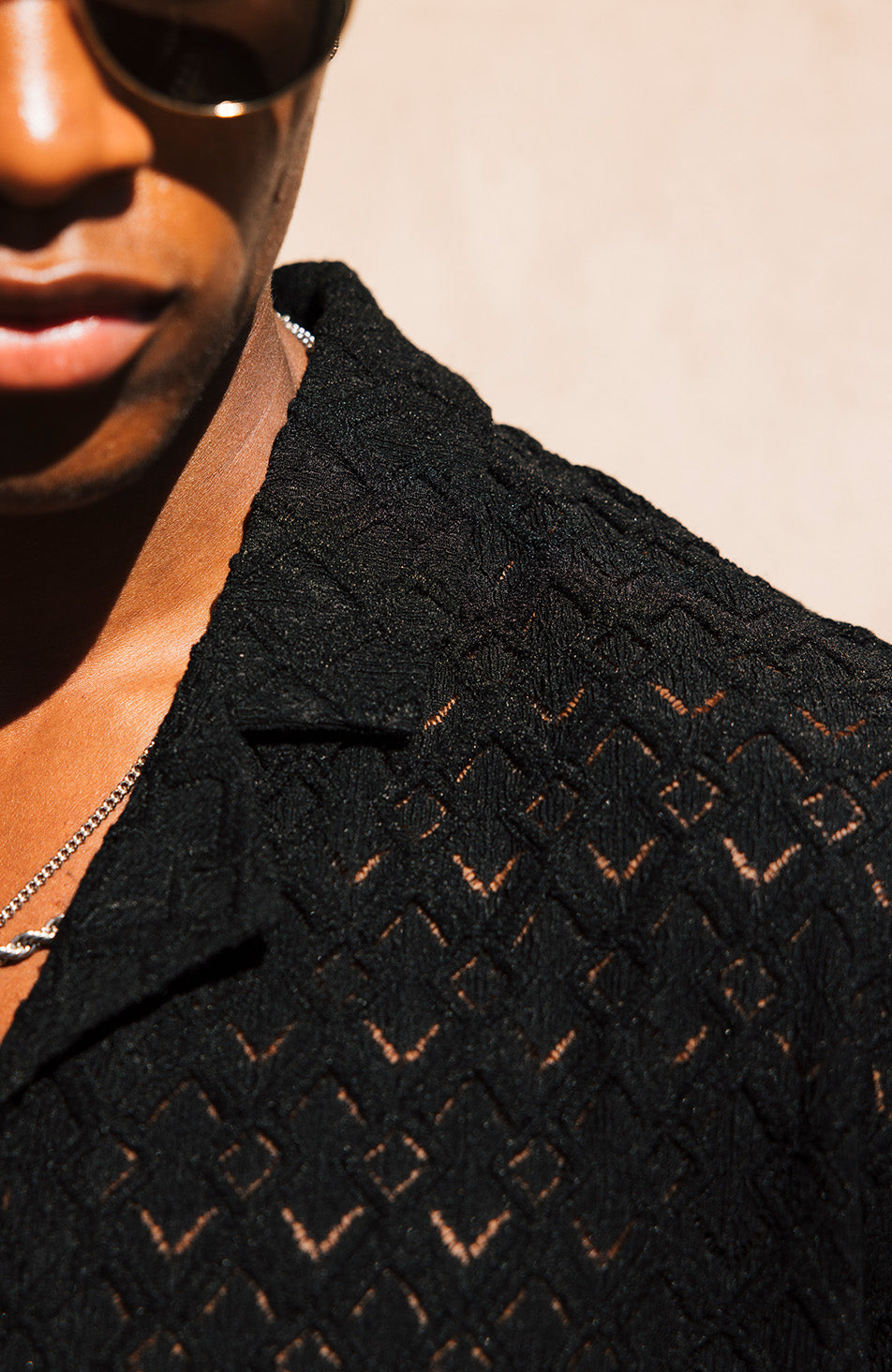 Moreno Relaxed Fit Lightweight Crochet Shirt in Black