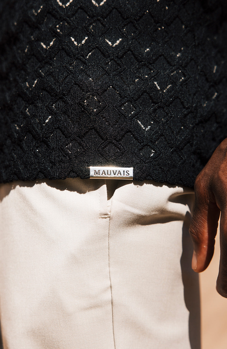 Moreno Relaxed Fit Lightweight Crochet Shirt in Black