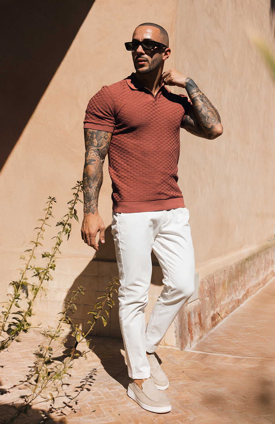 Nerano Slim Knit Polo in Canyon