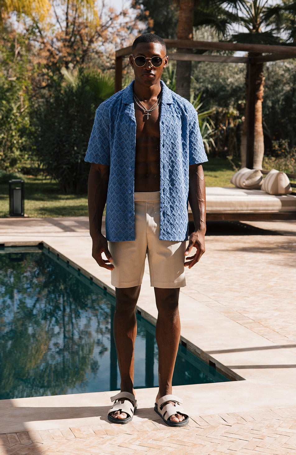 Moreno Relaxed Fit Lightweight Crochet Shirt in Blue