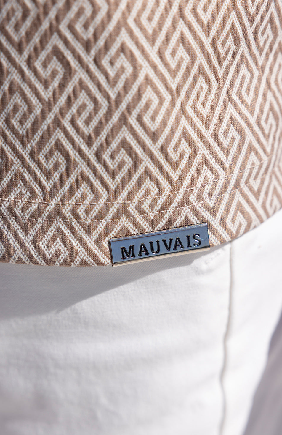 Calvi Swirl Geo Jacquard Slim Polo in Sand