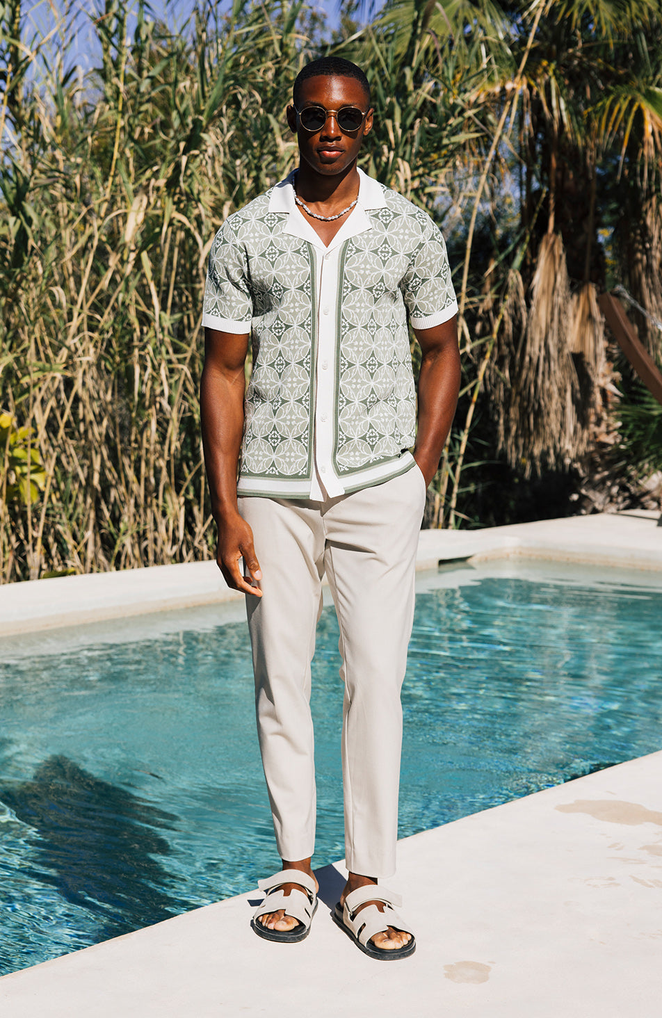 Cabo Slim Knit Shirt in Green