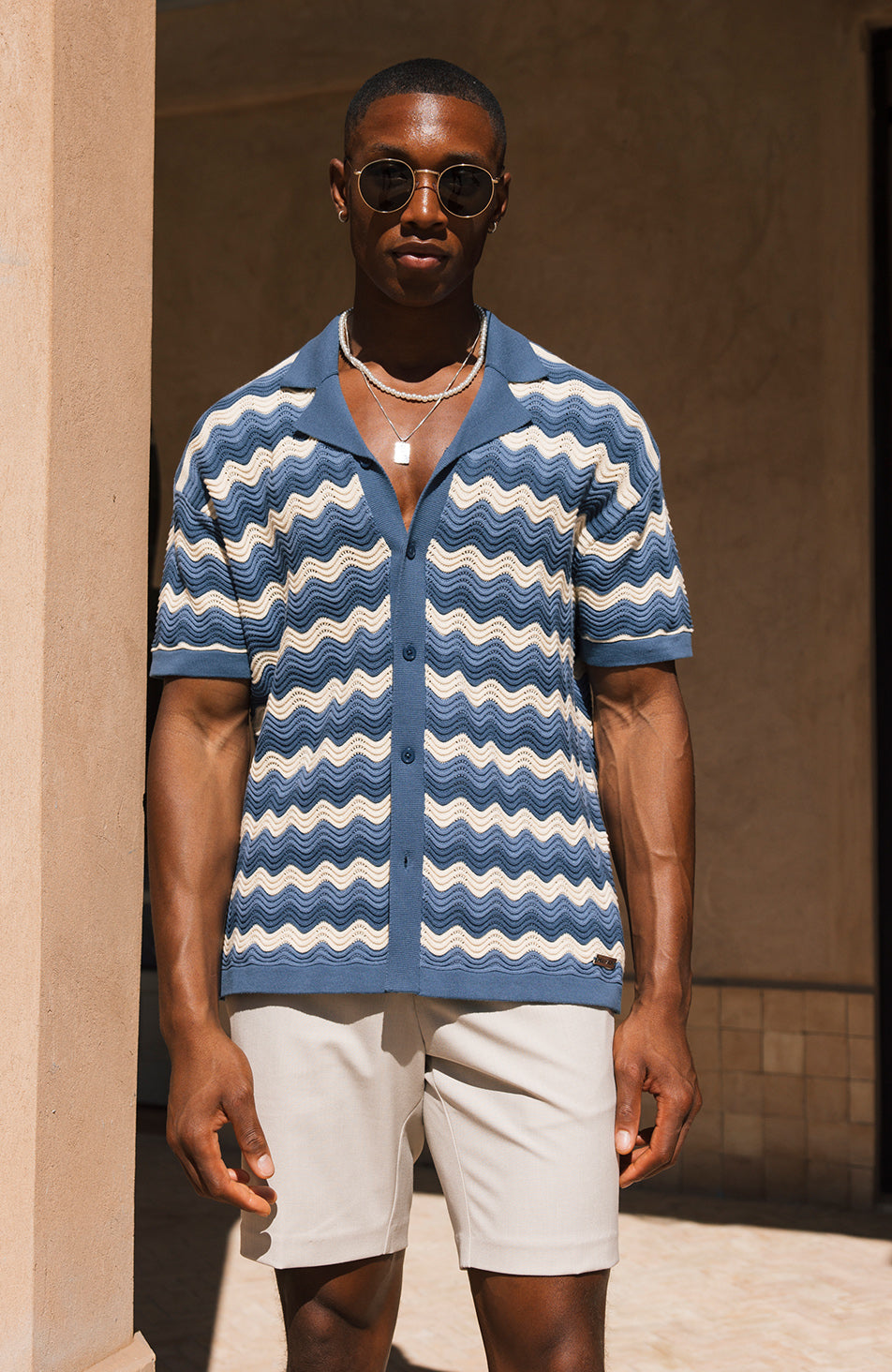 Aruba Textured Relaxed Fit Knitted Shirt in Blue