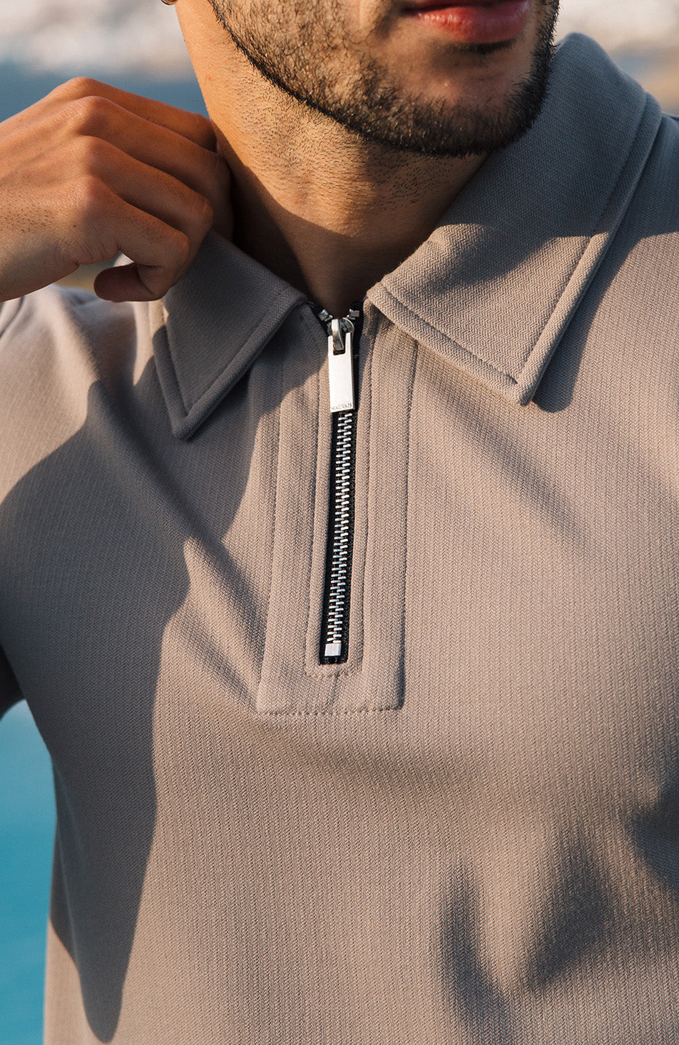 Signature Zip Polo in Monaco Beige