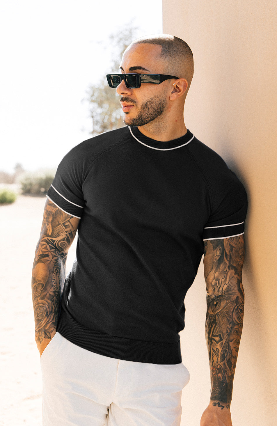 Franco Slim Knit Tee in Black