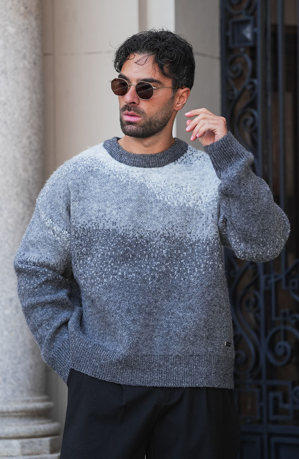 Salvador Ombre Oversized Knit Sweater in Grey