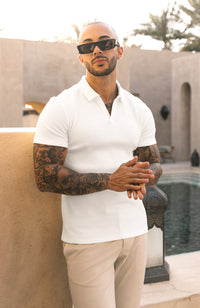 Elysee Slim Ribbed Revere Polo in White