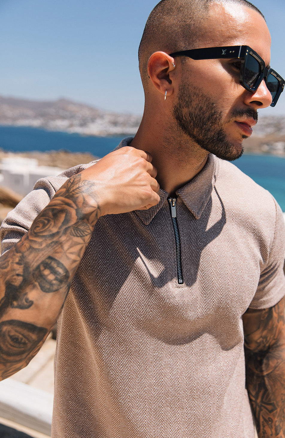 Zig Zag Polo in Taupe