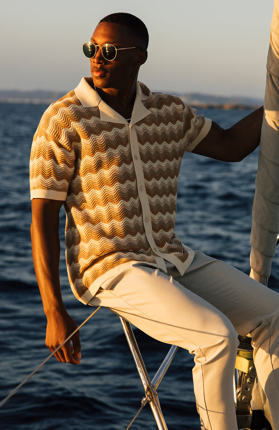 Aruba Textured Relaxed Fit Knitted Shirt in Beige