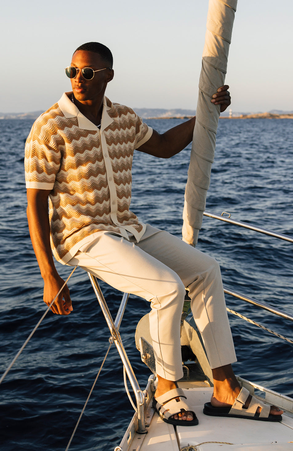 Aruba Textured Relaxed Fit Knitted Shirt in Beige