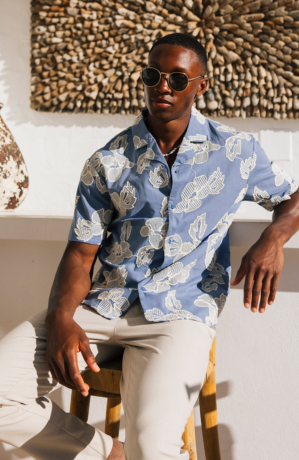 Kantun Luxury Embroidery Floral Shirt in Blue