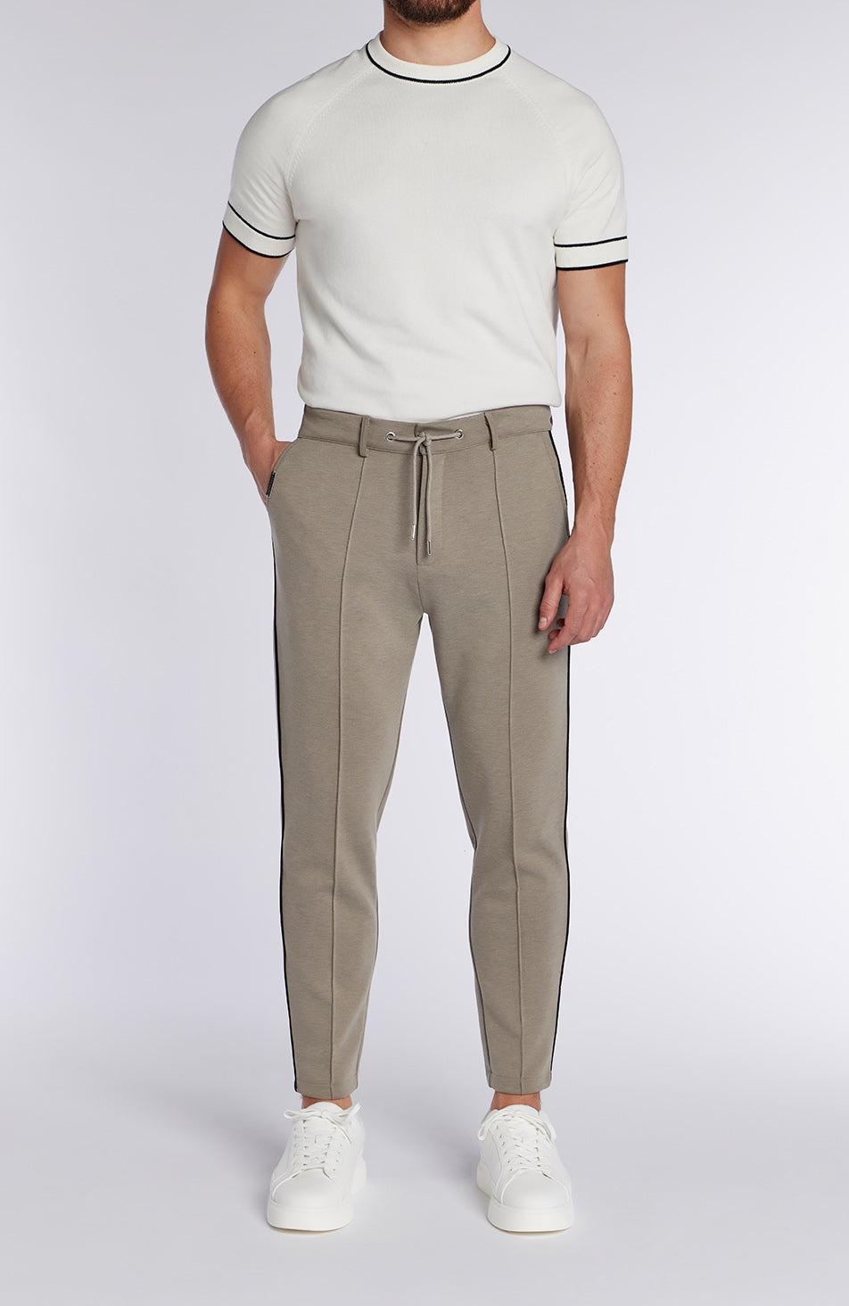 Lowell Slim Piping Joggers in Taupe