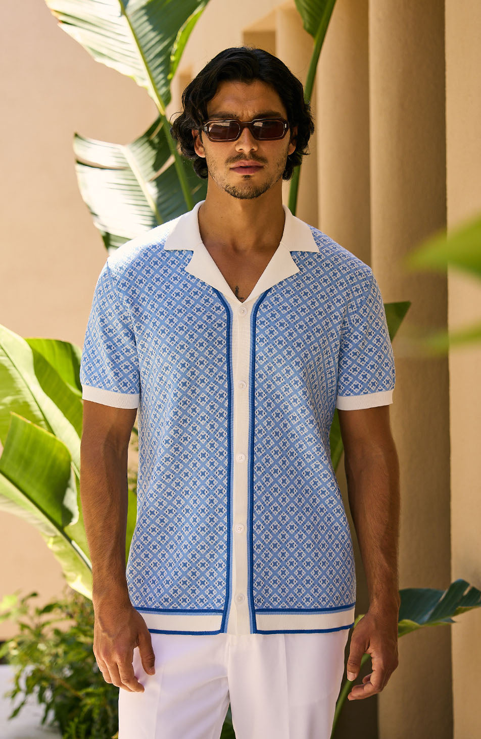 Terazzo Slim Knit Shirt in Blue