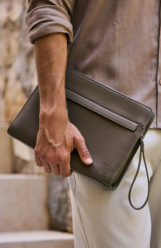 Monogram Zipped Pouch in Brown