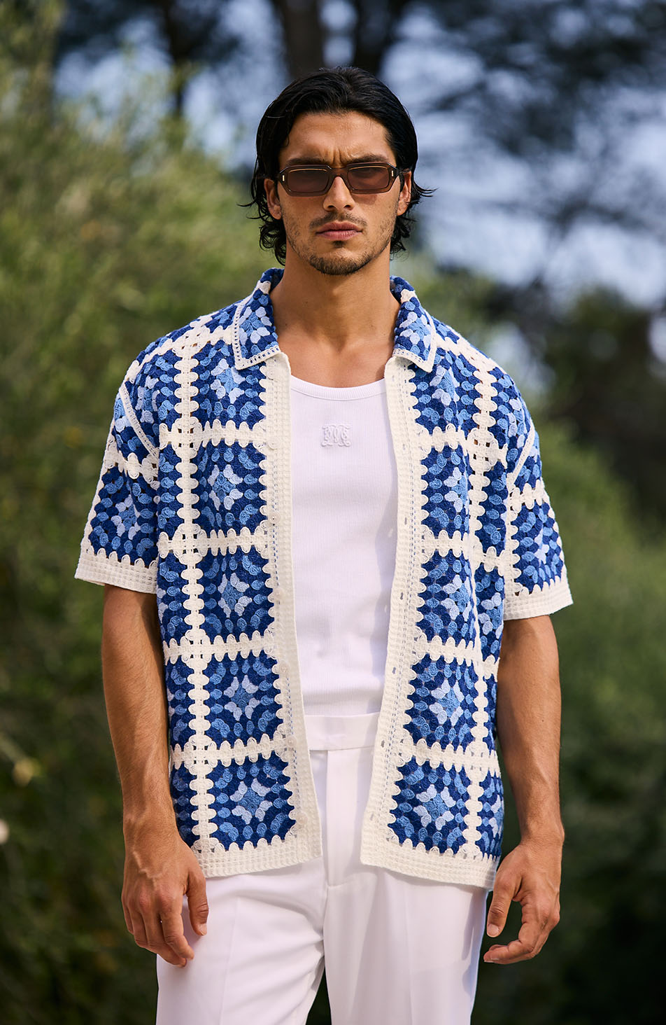 Quadro Crochet Shirt in Blue
