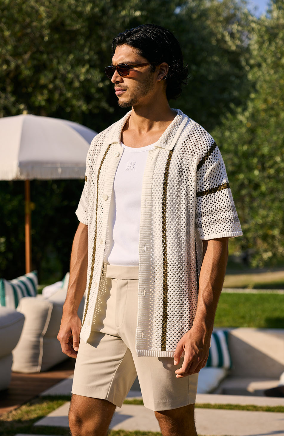 Brisa Cotton Crochet Stripe Shirt
