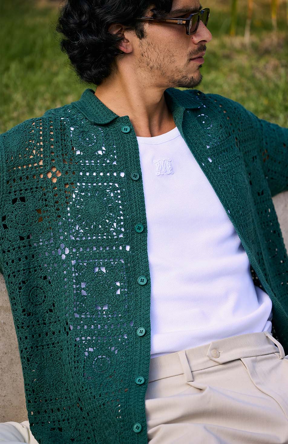 Quadro Crochet Shirt in Green