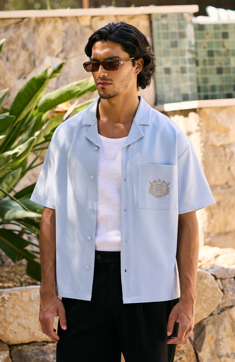 Hills Crest Embroidered Short Sleeve Shirt in Blue