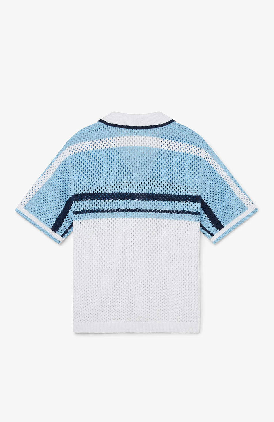 Malibu Cotton Short Sleeve Crochet Shirt in Blue and White