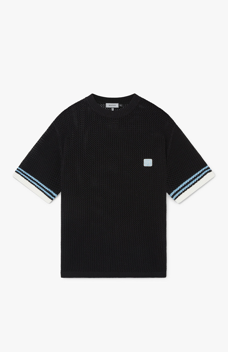 Malibu Cotton Short Sleeve Crochet T-shirt in Black