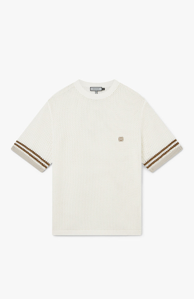 Malibu Cotton Short Sleeve Crochet T-shirt in White