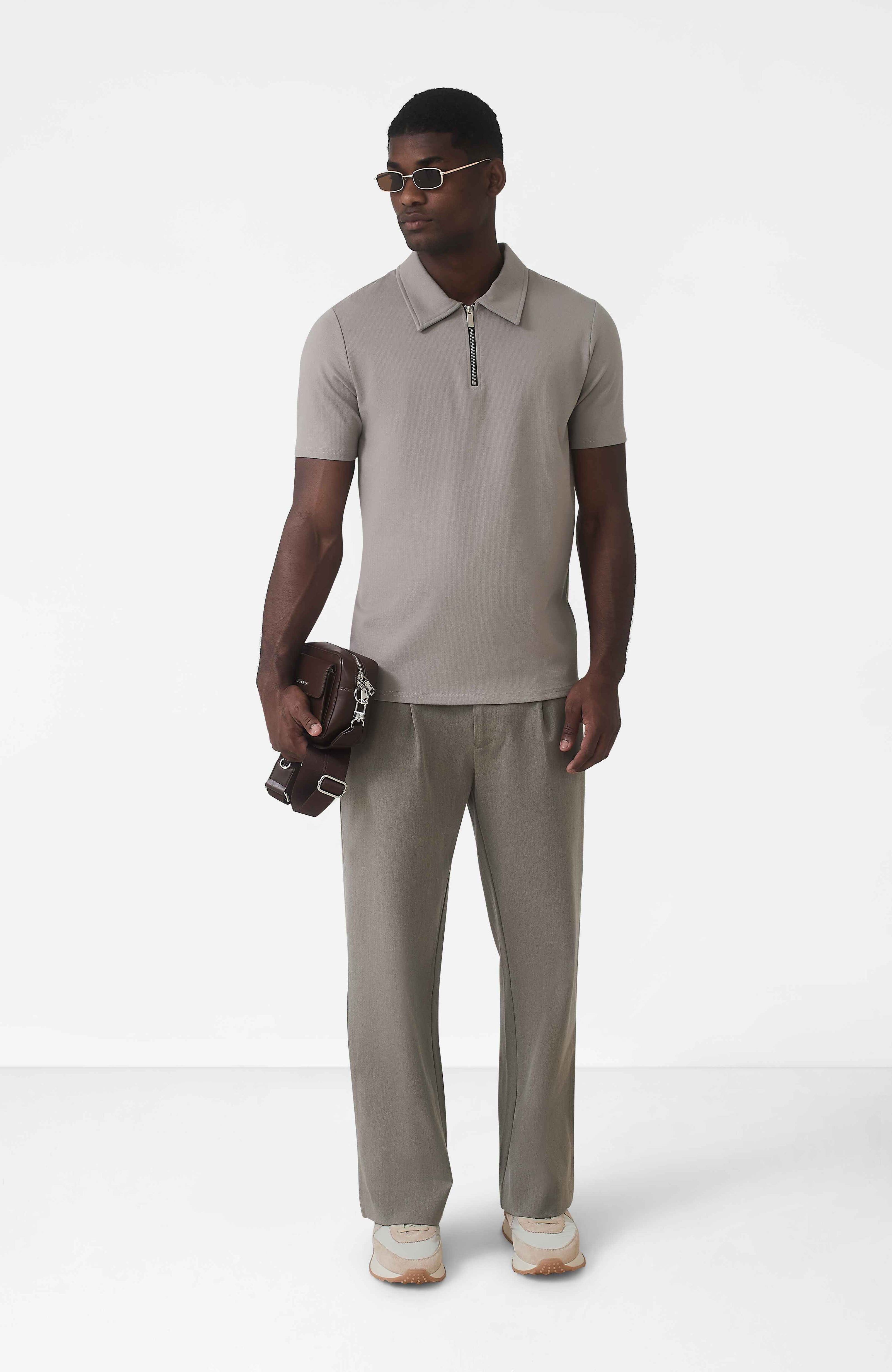 Signature Zip Polo in Monaco Beige