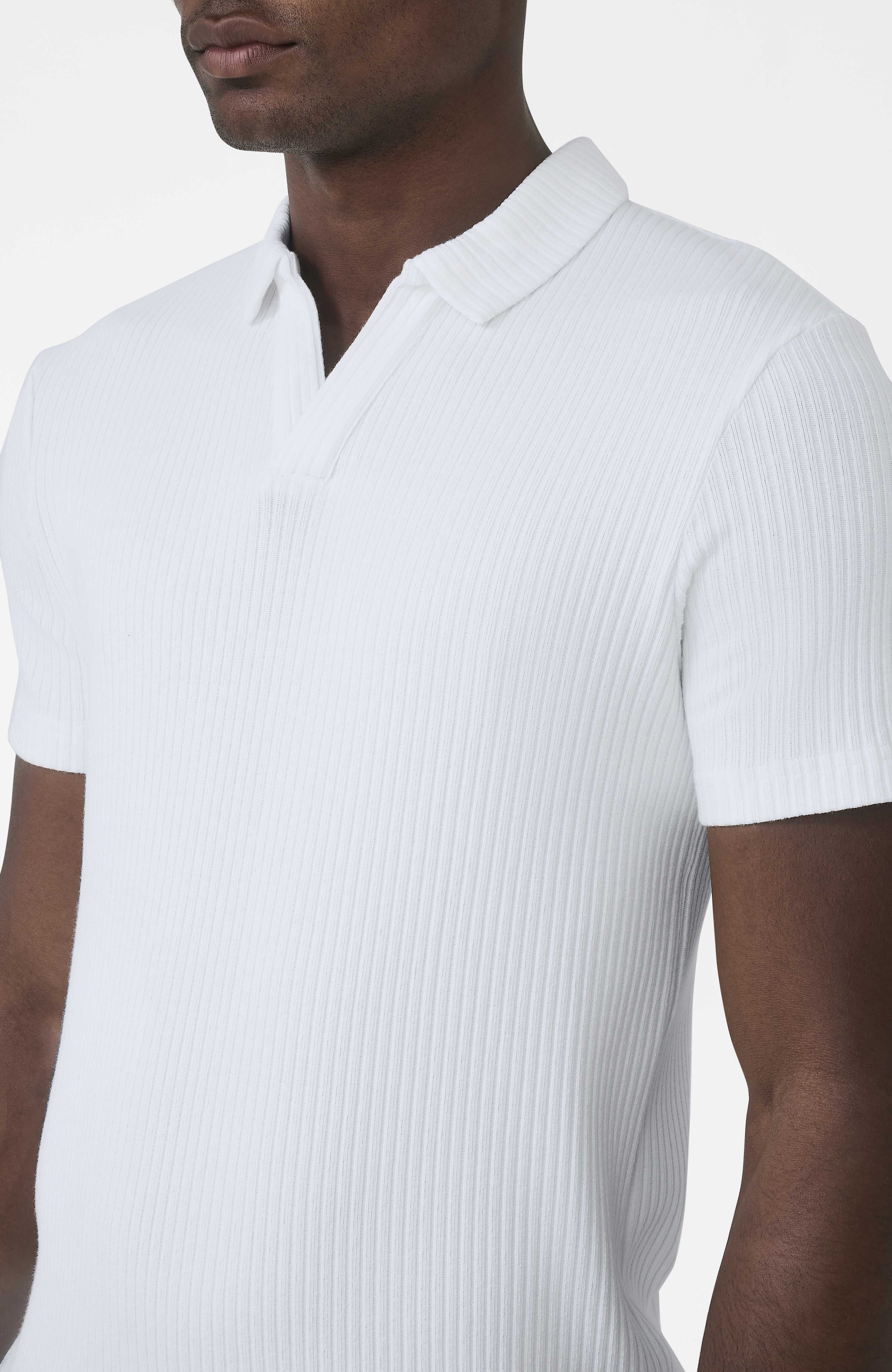 Elysee Slim Ribbed Revere Polo in White