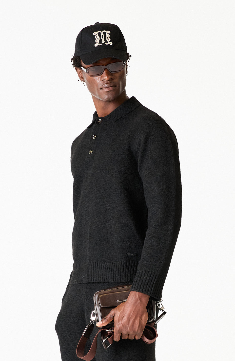 Monogram Montreux Knit Button Up Jumper in Black