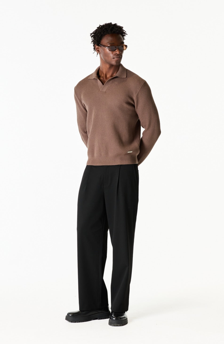 Dolce Relaxed Fit Long Sleeve Revere Jumper in Brown