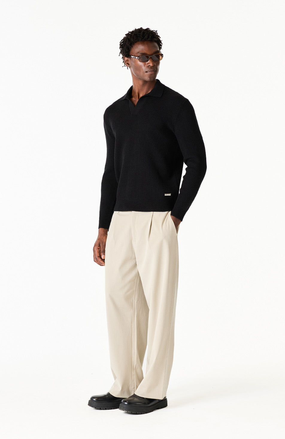 Dolce Relaxed Fit Long Sleeve Revere Jumper in Black