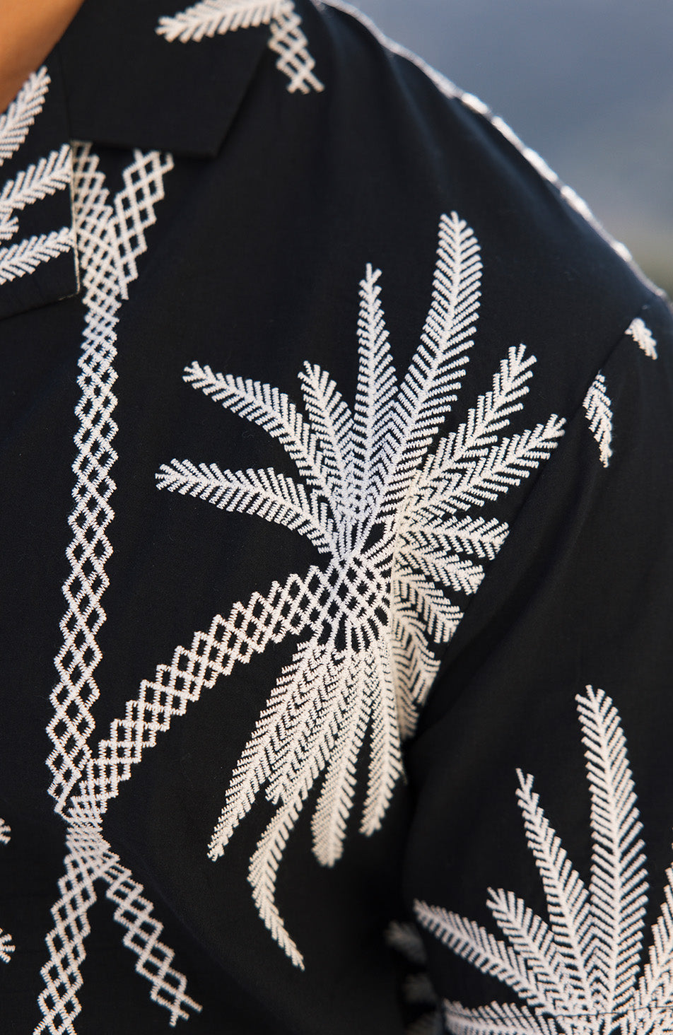 Amante Luxury Leaf Embroidered Relaxed Shirt in Black