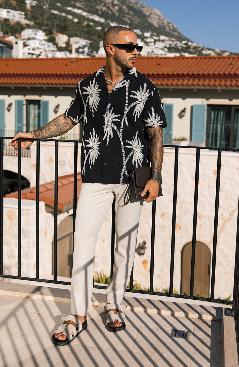 Amante Luxury Leaf Embroidered Relaxed Shirt in Black