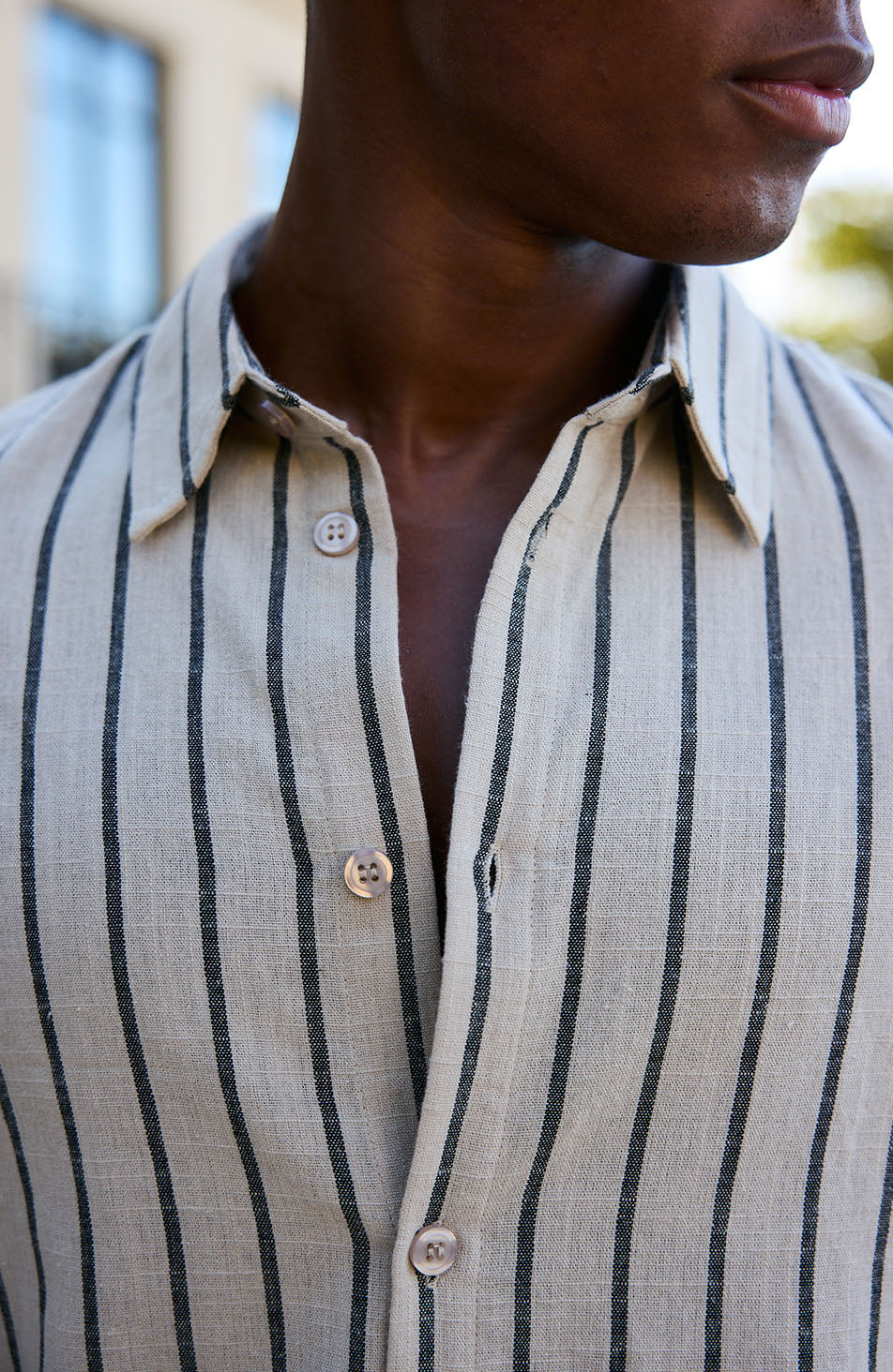 Arienzo Long Sleeve Stripe Shirt in Beige