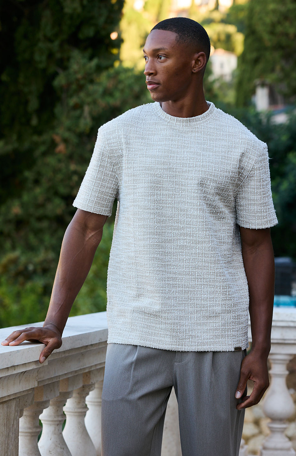 Arlio Textured Relaxed Boxy Tee in Beige