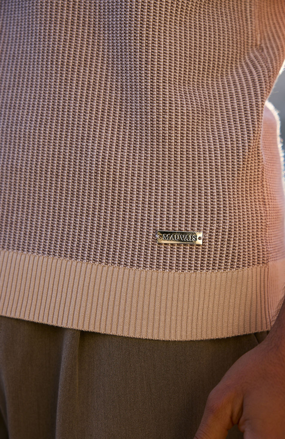 Giordini Tipped Birdseye Knit Polo in Beige