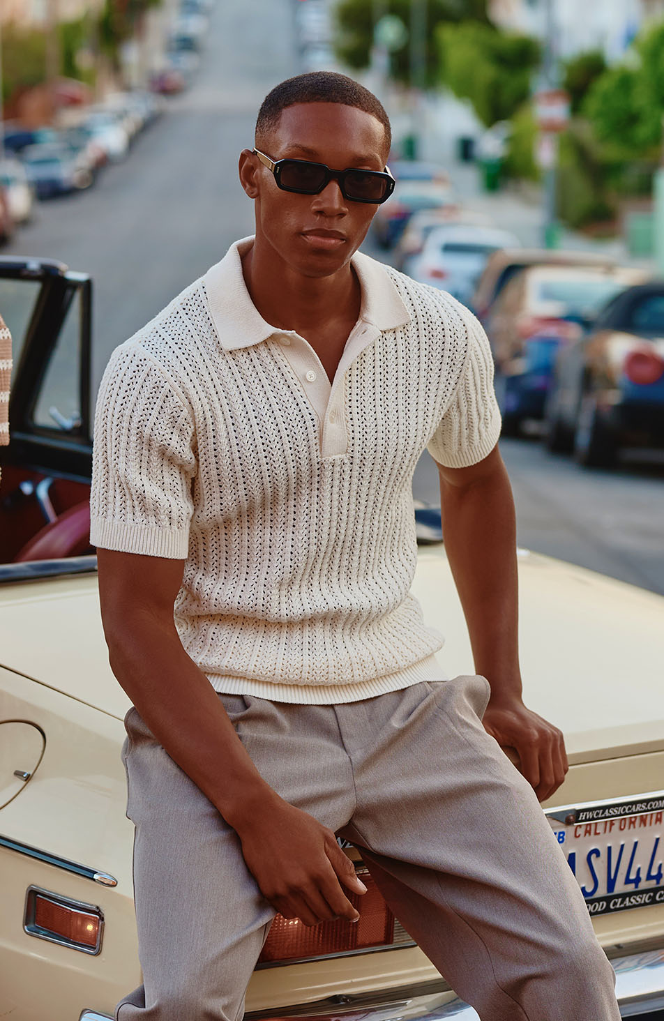 Melrose Rib Knitted Polo in Cream