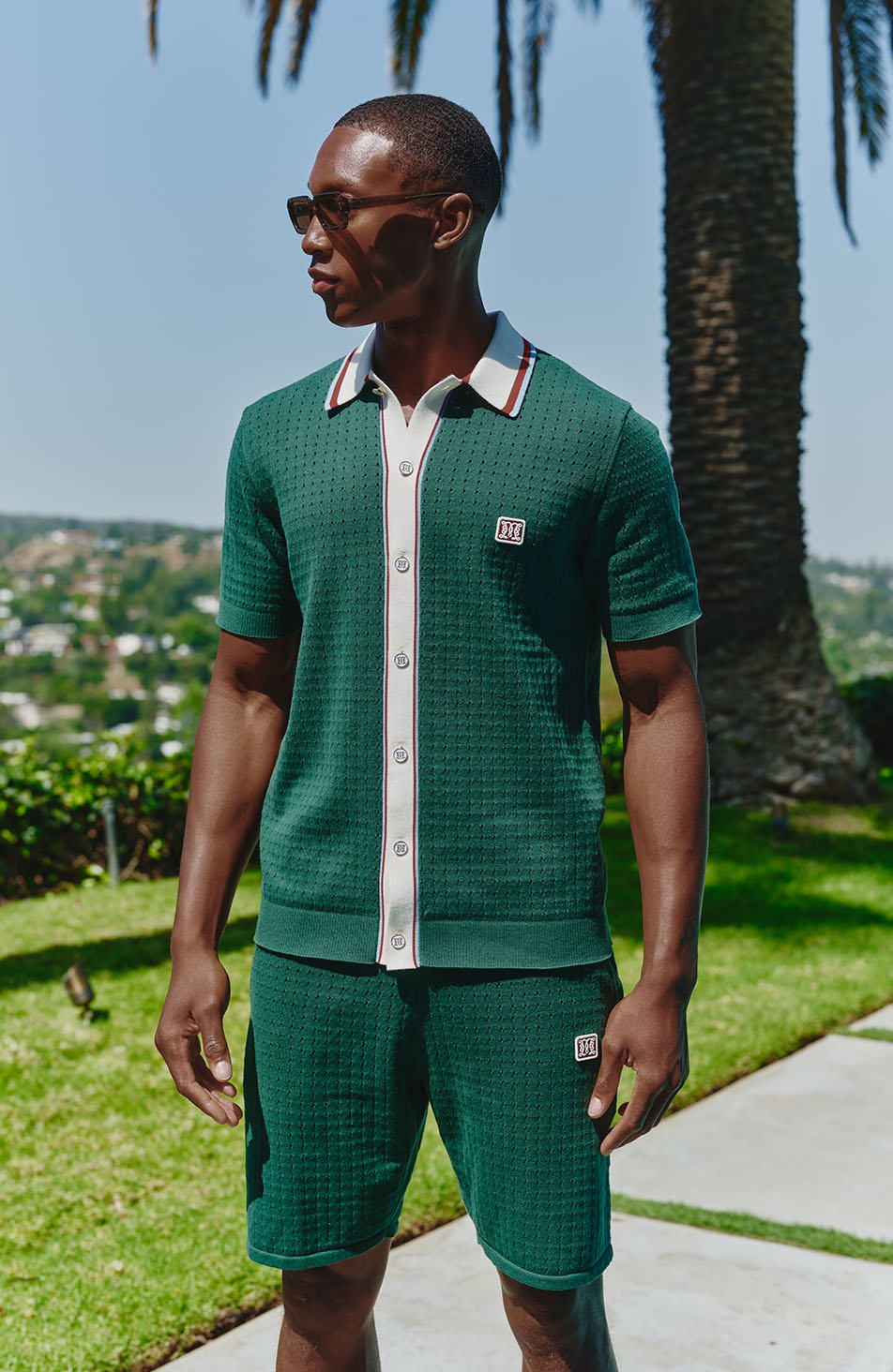 Marmont Pointelle Knitted Short Sleeve Shirt in Green