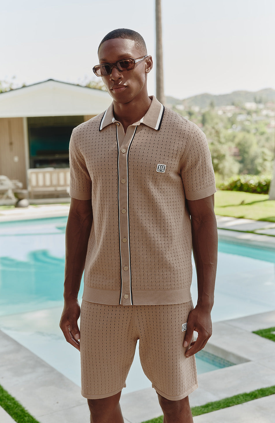 Marmont Pointelle Knitted Short Sleeve Shirt in Taupe