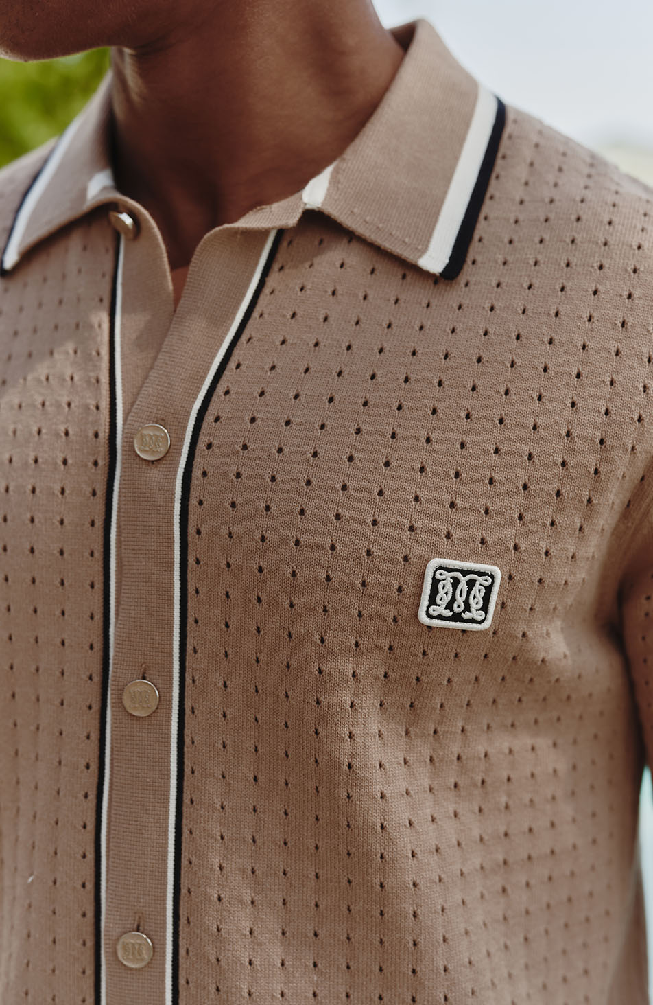 Marmont Pointelle Knitted Short Sleeve Shirt in Taupe