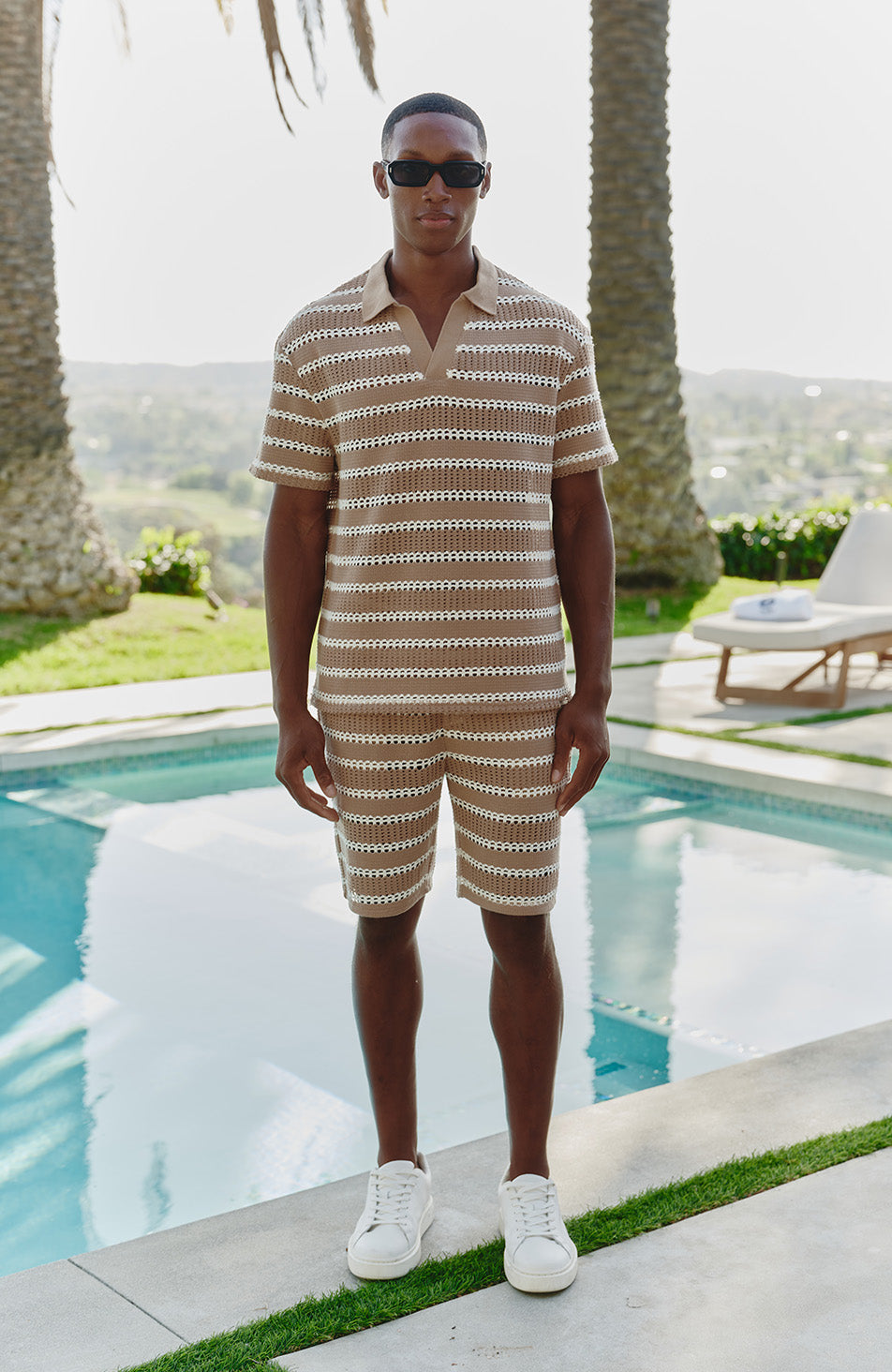 Romano Boxy Stripe Polo in Taupe