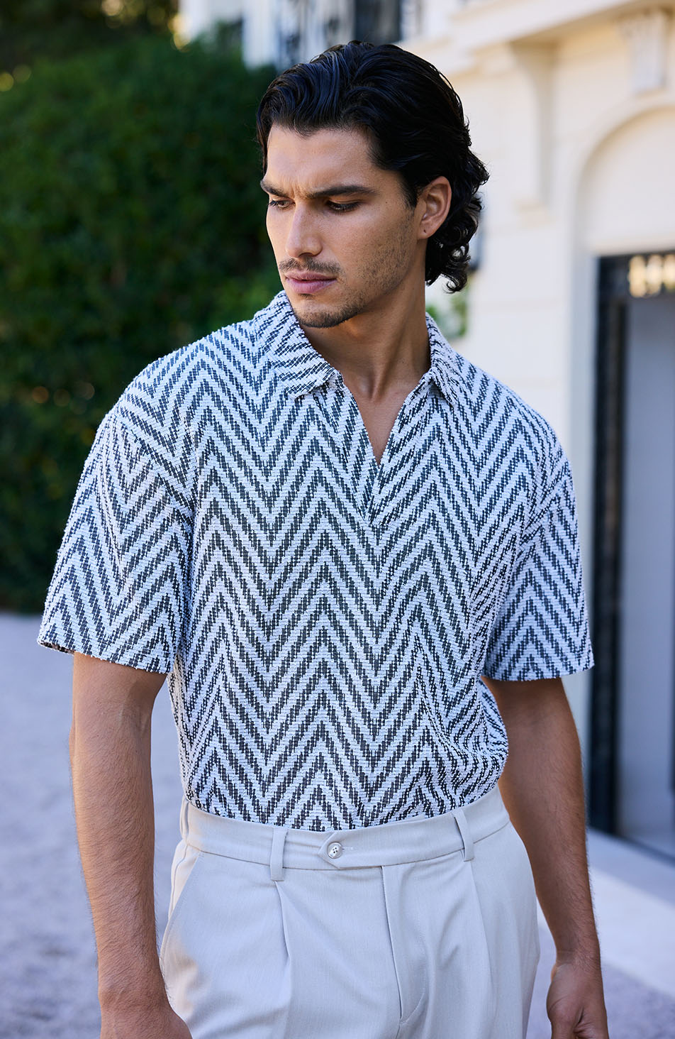 Marlin Textured Relaxed Polo in Grey