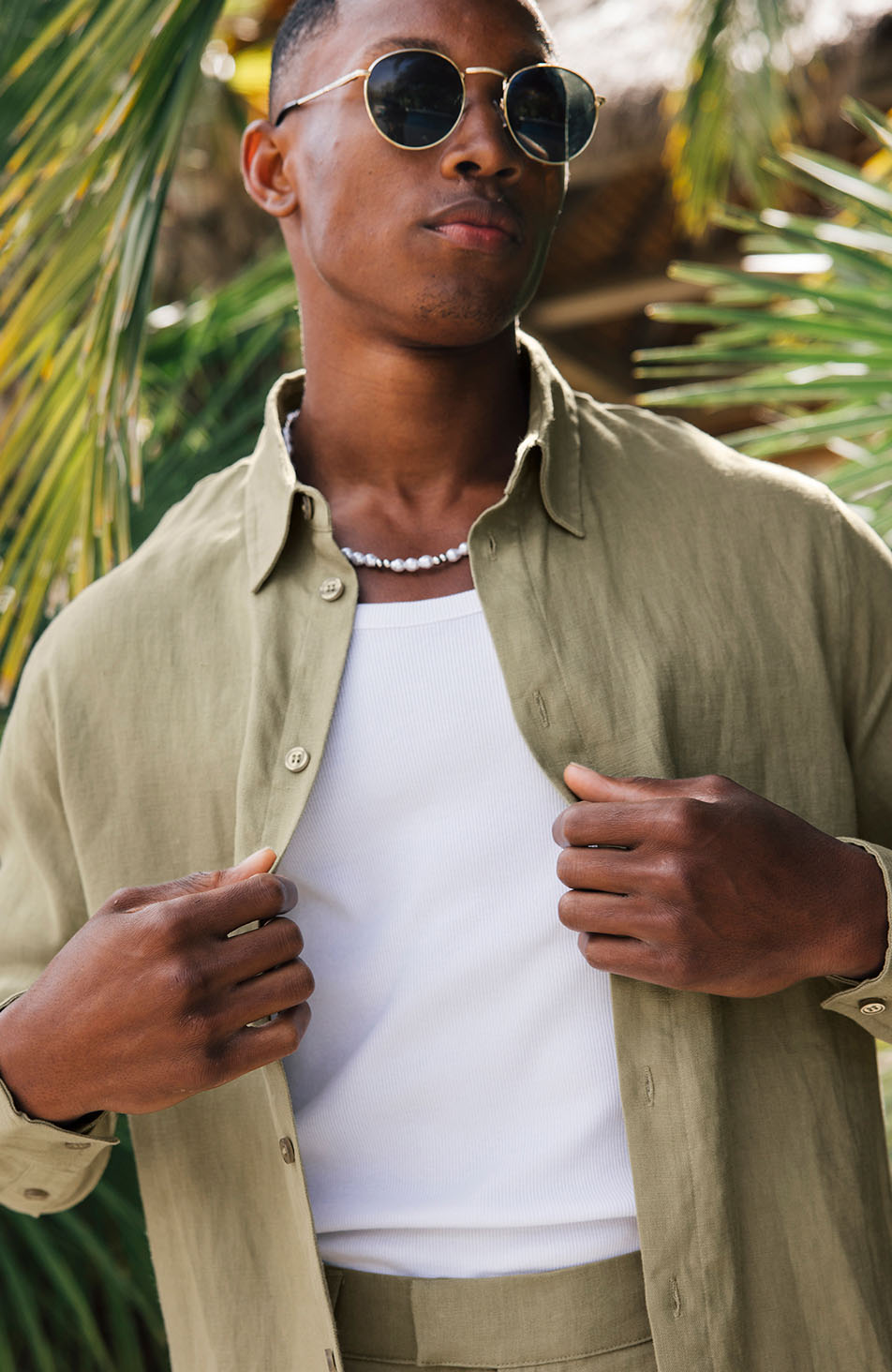 Nammos Pure Linen Tailored Shirt in Olive