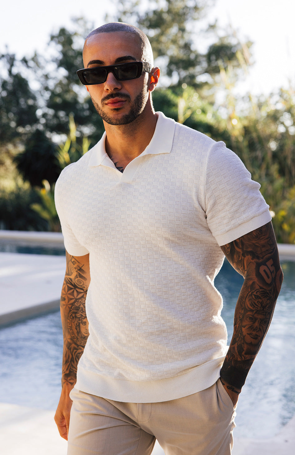 Nerano Slim Knit Polo in Cream