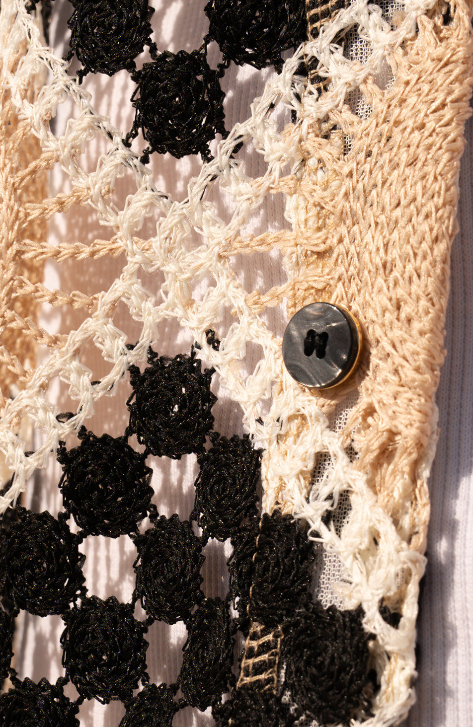 Paraiso Square Crochet Style Shirt in Taupe and Black