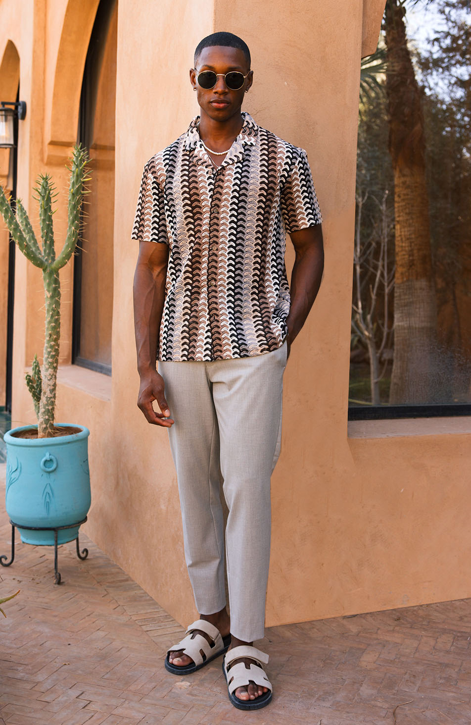 Sentosa Relaxed Fit Striped Crochet Shirt