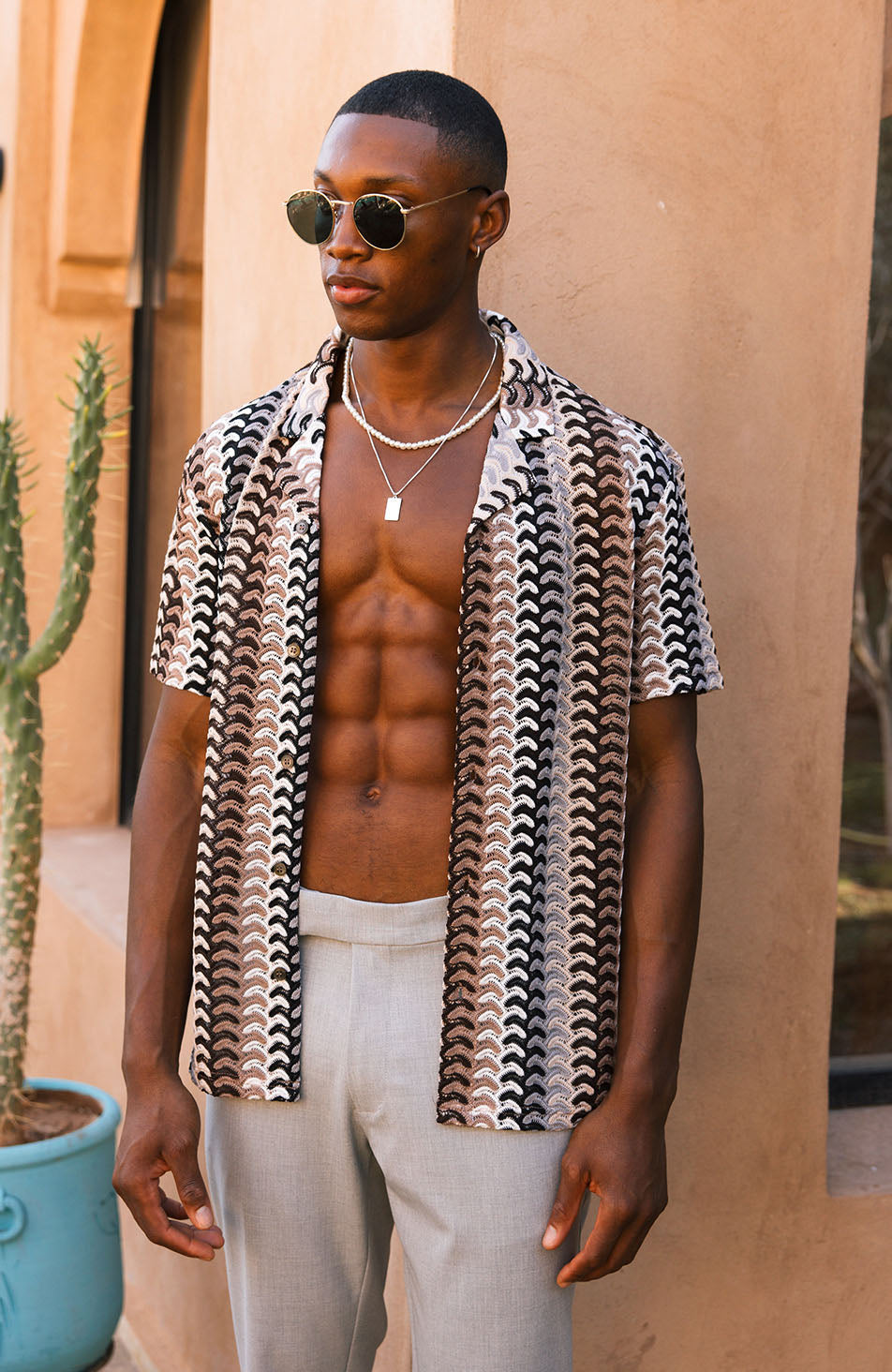 Sentosa Relaxed Fit Striped Crochet Shirt