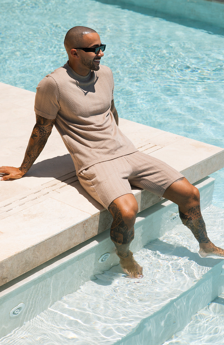 Tanami Textured Stretch Slim Shorts in Beige