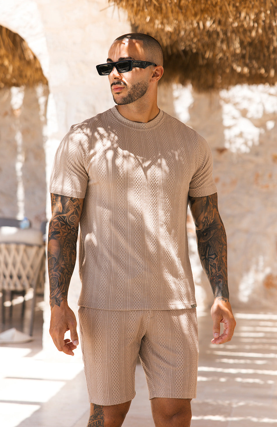 Tanami Textured Stretch Slim Tee in Beige